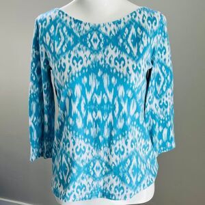 Chico's Aqua Tribal 3/4 Sleeve Top